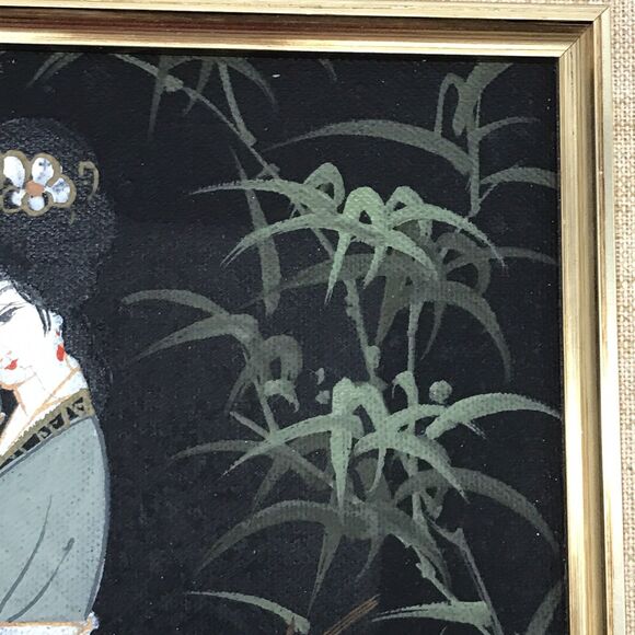 Vtg. Japanese Oriental Maiden Oil On Canvas Signed Painting Gold Framed Matted - Picture 13 of 15